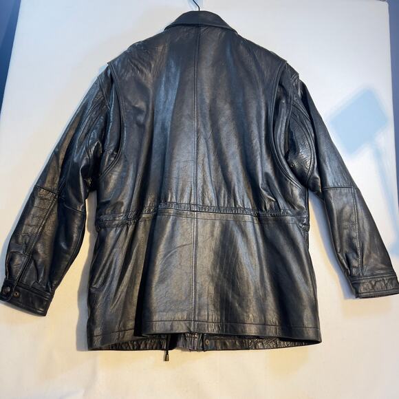 Colebrook Co. Lined Leather Coat Men's Large Drawstring Waist Cinch Zip & Snap - Picture 3 of 16